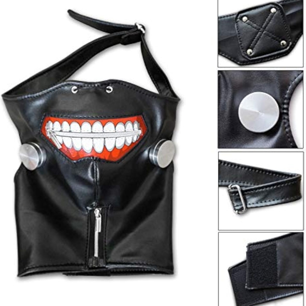 Tokyo‎ Ghoul Ken Kaneki Cosplay Mask Black Faux Leather Adjustable Zipper Mouth